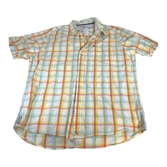 Quicksilver Shirt Mens XL White Plaid Vented Adult Orange Blue Surf Summer - Picture 1 of 7